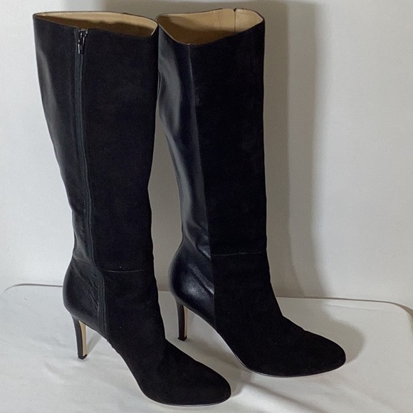 ANN TAYLOR Josie Suede & Leather Knee High Stiletto Boots Black Size 7 1/2 - Picture 2 of 8
